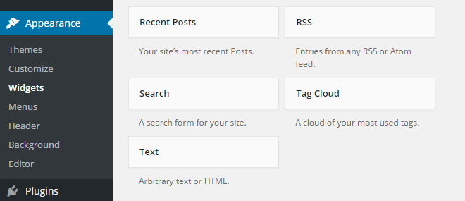 screenshot showing the WordPress widgets screen