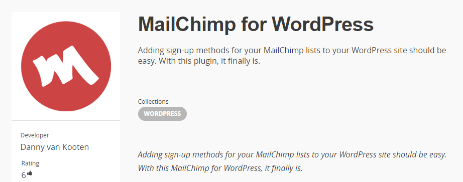 banner of the MailChimp for WordPress plugin
