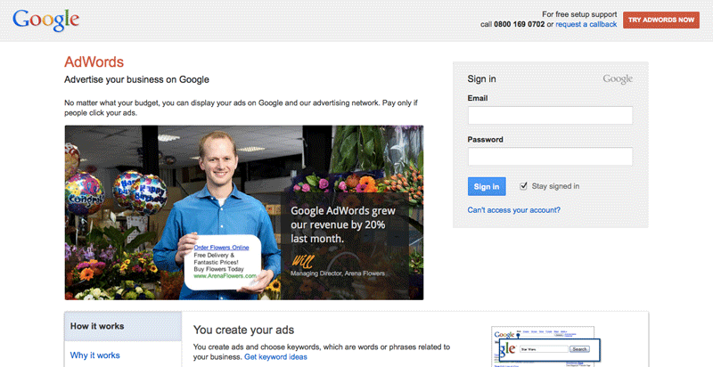 Google Adwords Homescreen