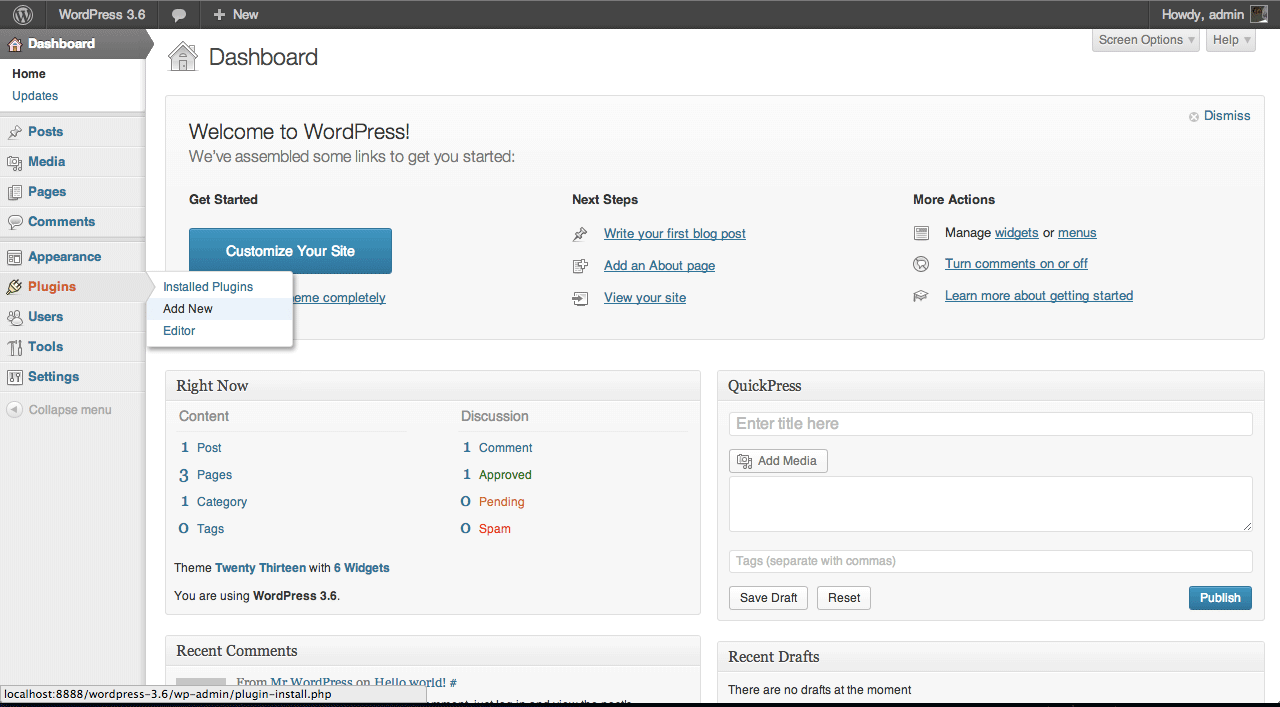 Current WordPress Admin Design - Screenshot