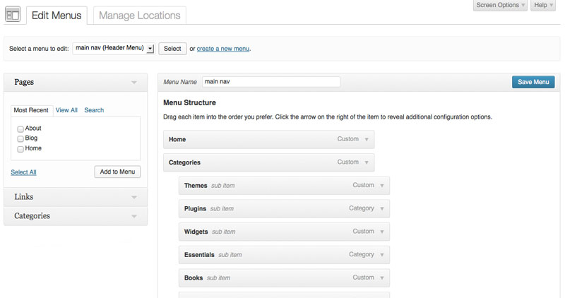 Menus in WordPress 3.6