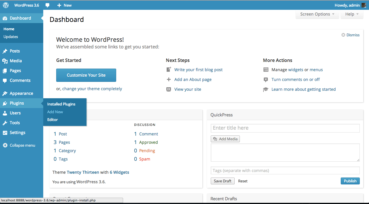 New WordPress Admin Design in Blue - Screenshot