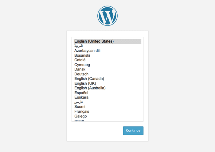 WordPress Language Chooser Screenshot