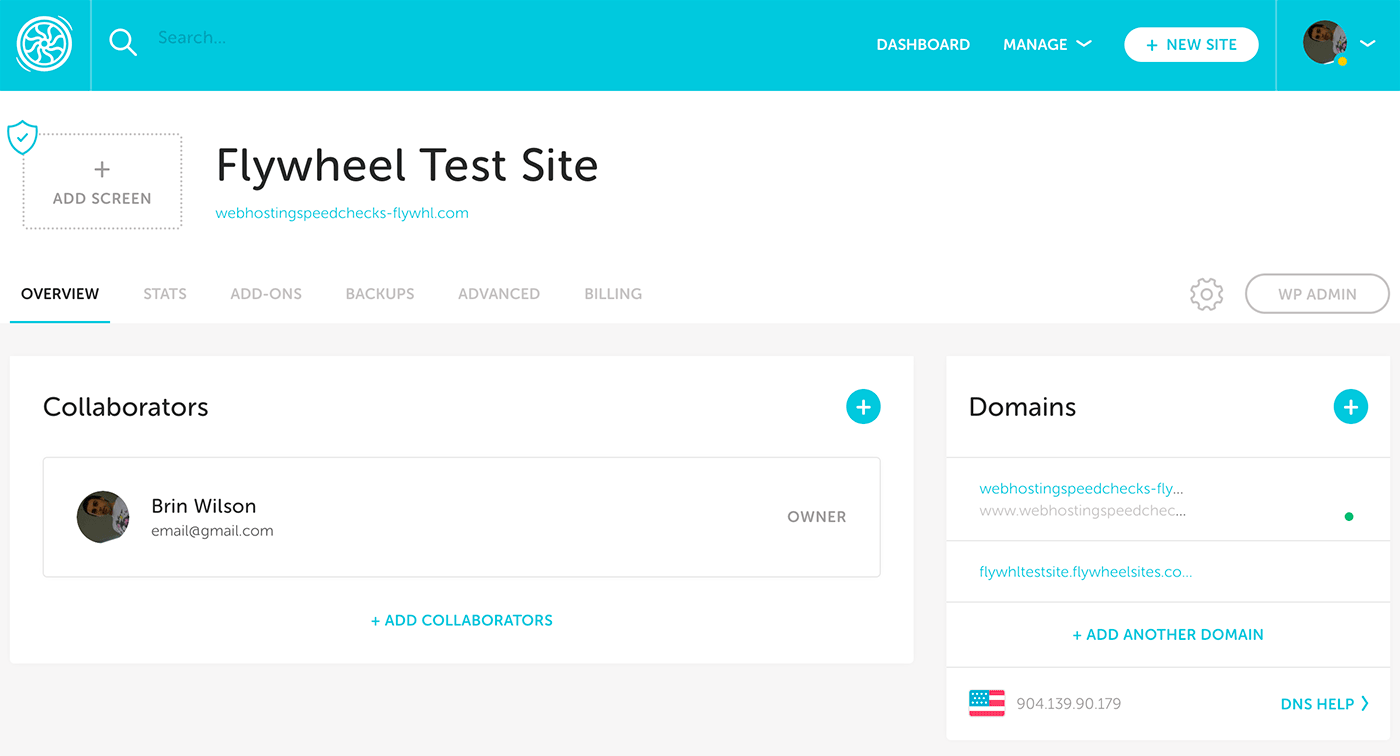 Flywheel Managed WordPress Hosting Dashboard Screenshot