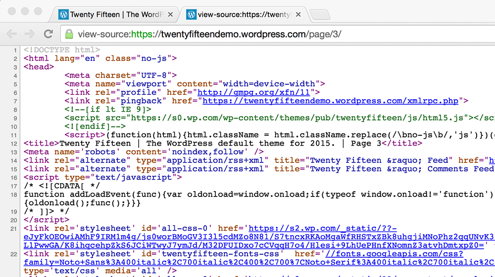 A page of code in Chrome - Screenshot