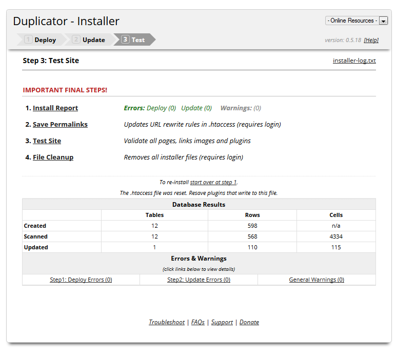 Duplicator installation step 3