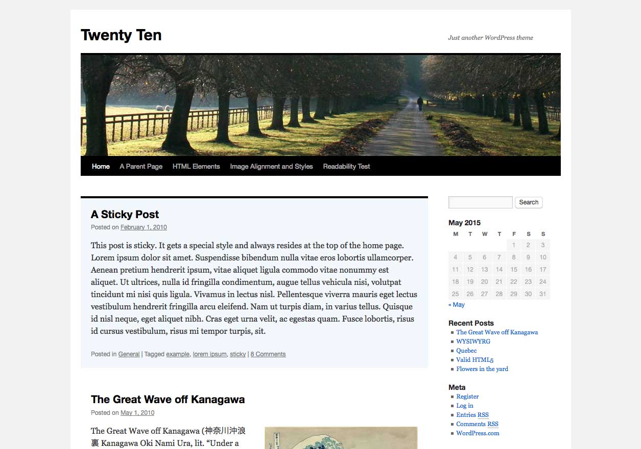 WordPress Twenty Ten Theme - Screenshot