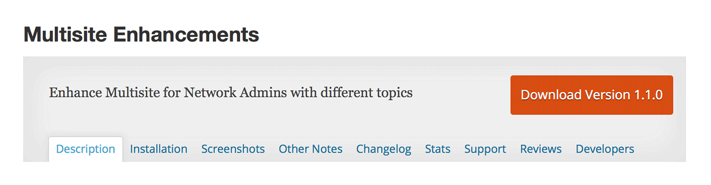 Multisite enhancements plugin - page on WordPress plugin repository
