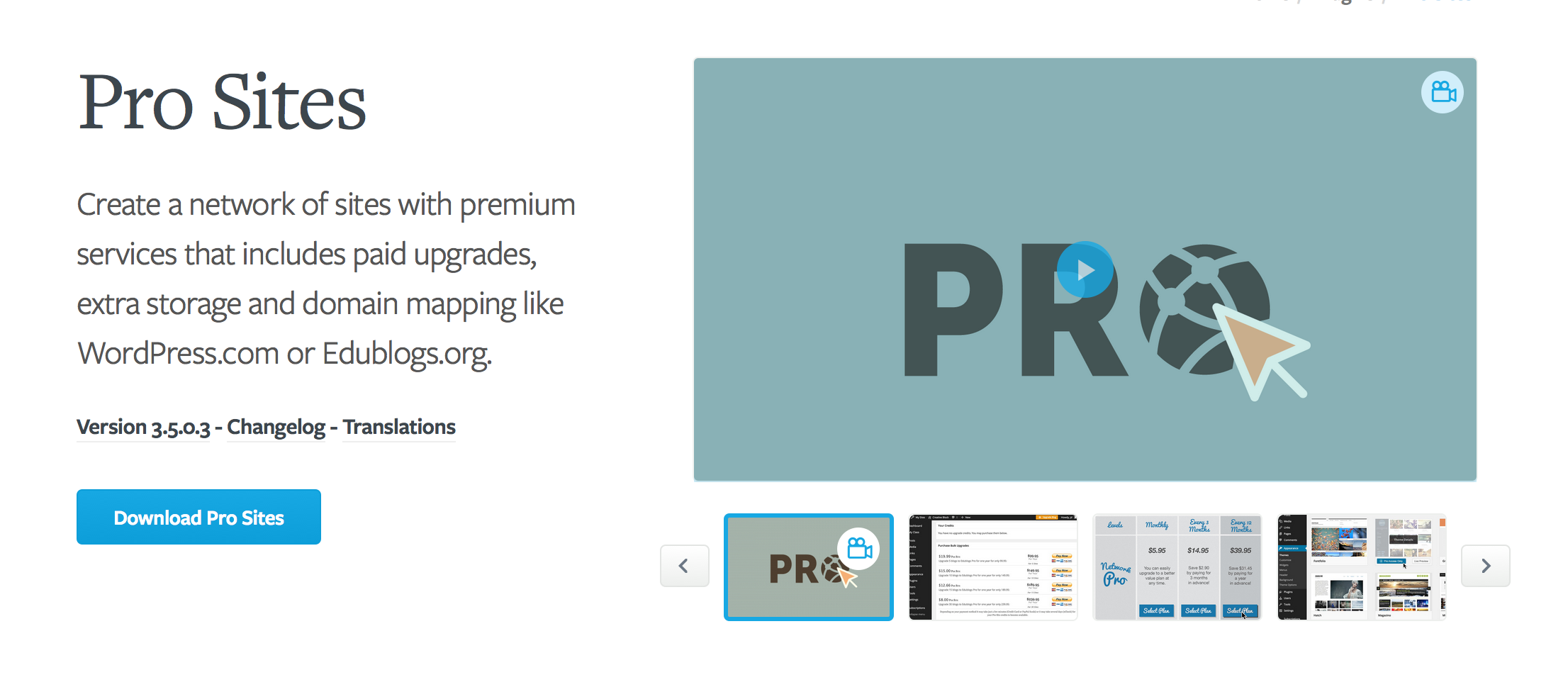 Pro Sites plugin - example pricing page