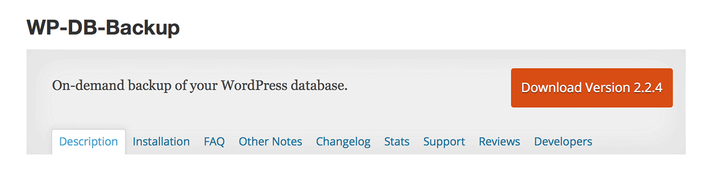 WP-DB-Backup - screenshot of page in WordPress plugin repository 