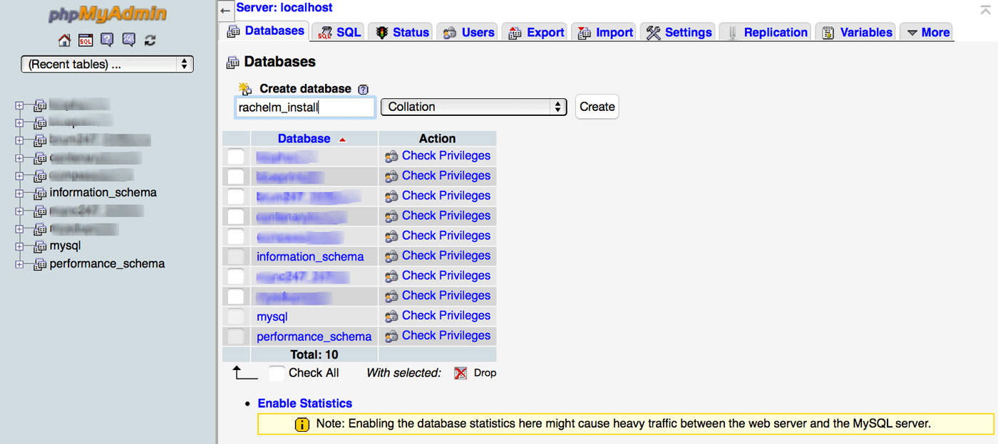 Creating a database in phpMyAdmin