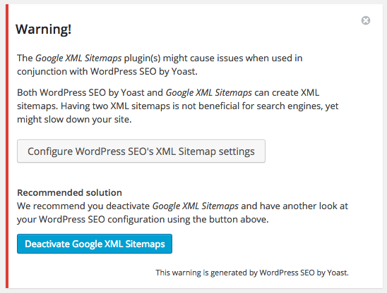 Yoast sitemap warning