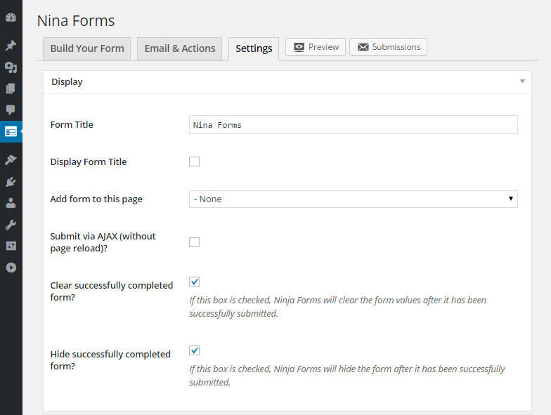 Gravity Forms vs Ninja Forms Settings NF