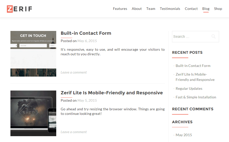 Zerif Lite Theme Review Blog Layout