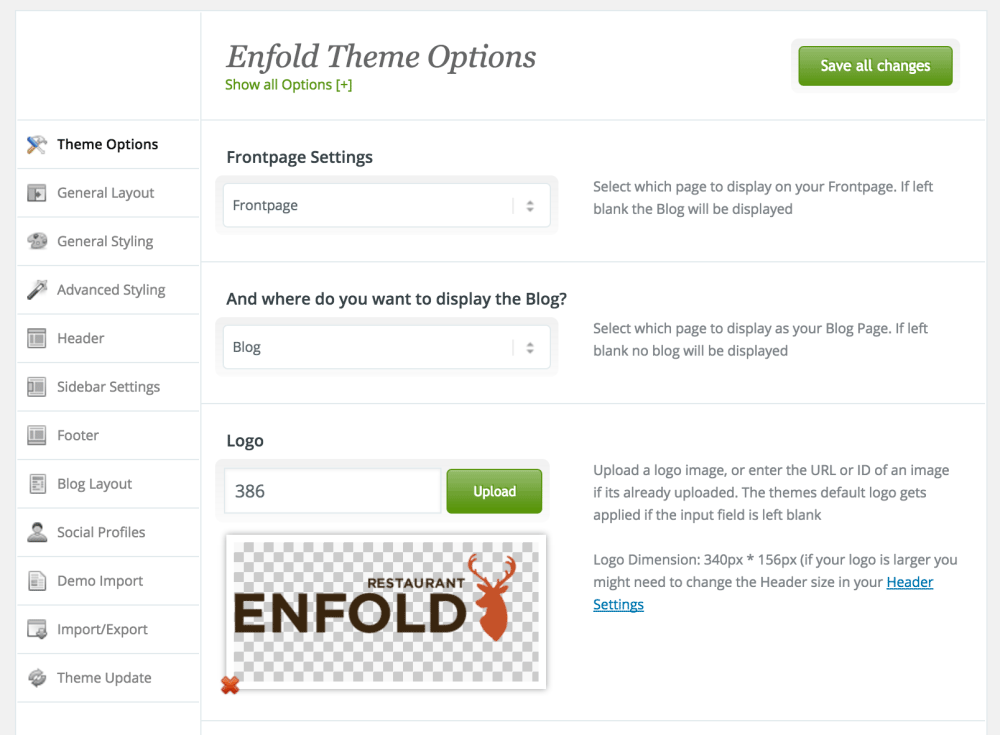 Enfold Theme Options - Screenshot