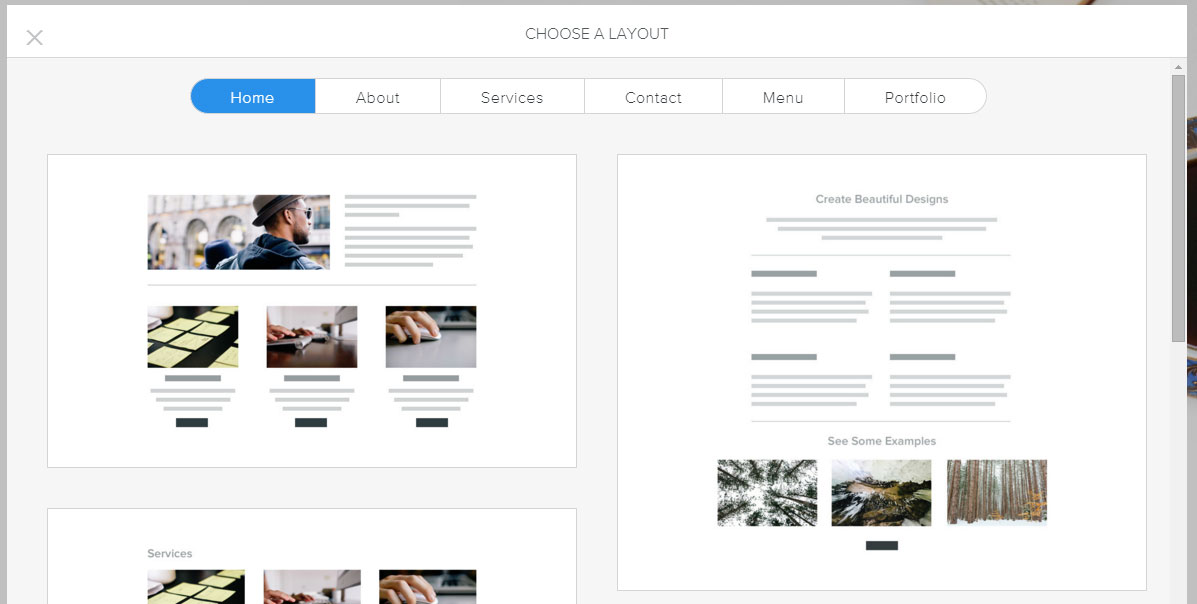 Weebly - Choose a layout