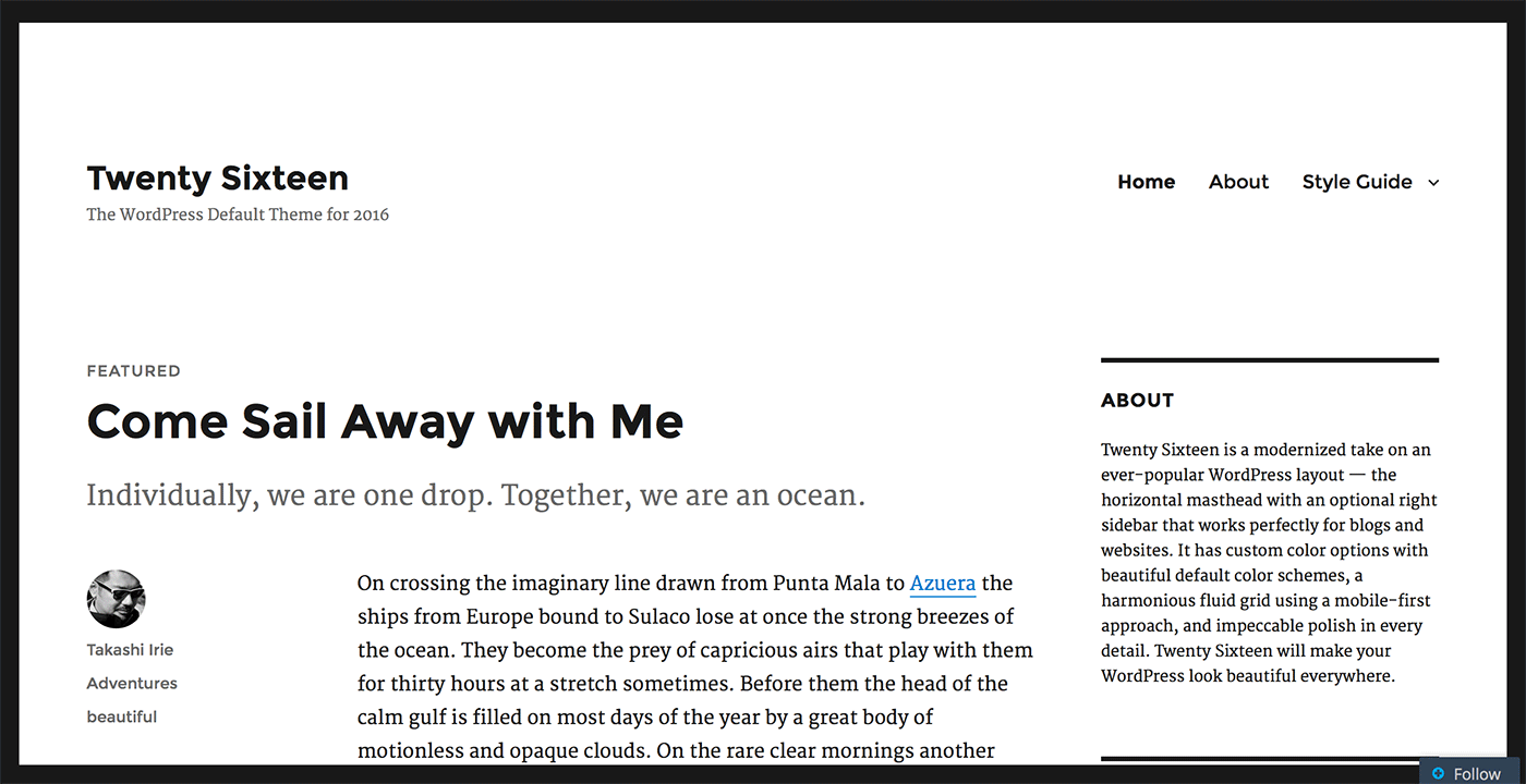 Default WordPress Theme - Twenty Sixteen
