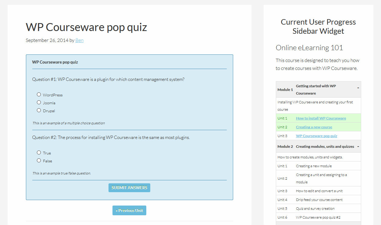WP Courseware Quiz