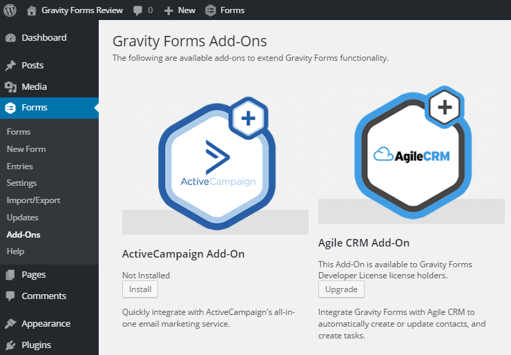 Gravity Forms Review Add-ons