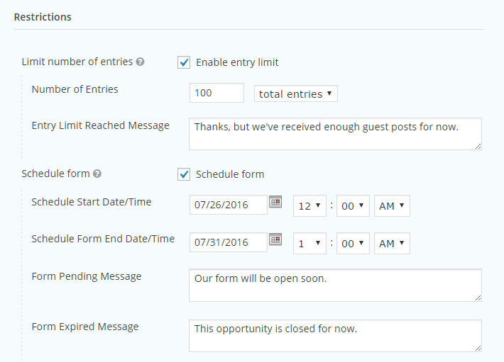 Gravity Forms Review Restriction Feature