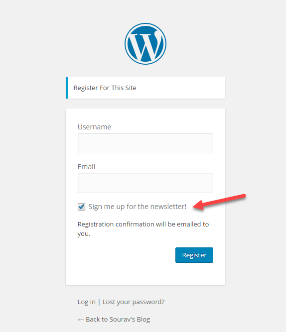 screenshot showing newsletter signup option in WordPress registration form