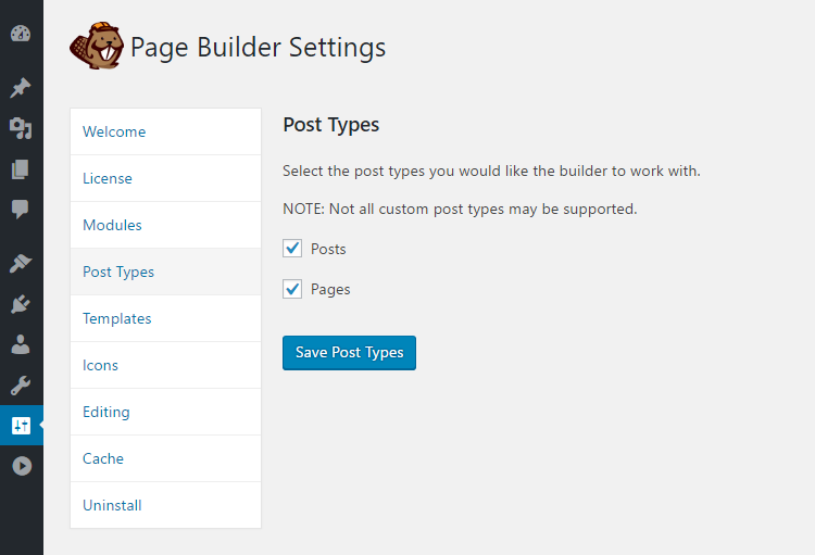 Choose which types of content can use Beaver Builder