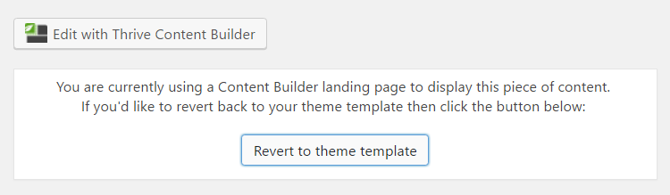 Thrive Builder warning message for switching back to the original page template