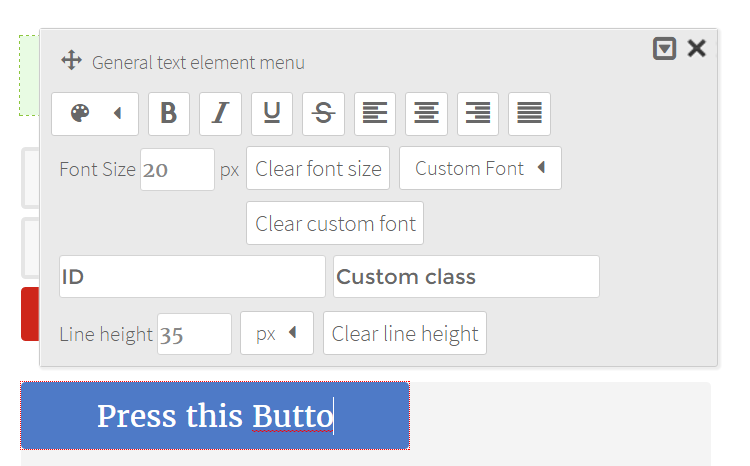 Editing the button text through the inline text editor