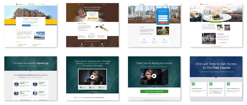 Sample of the Thrive Content Builder landing page options
