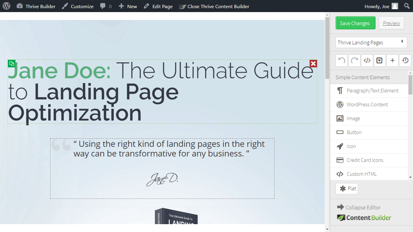 Using a page builder to edit a template