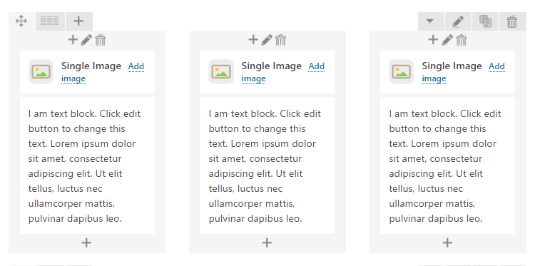 Example of the Visual Composer back-end builder interface