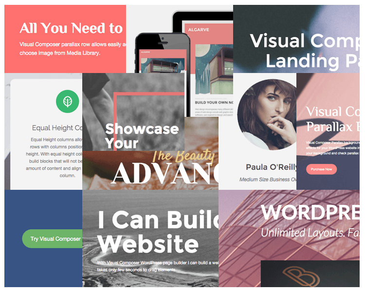 Sample of the Visual Composer sections that can be added to your pages