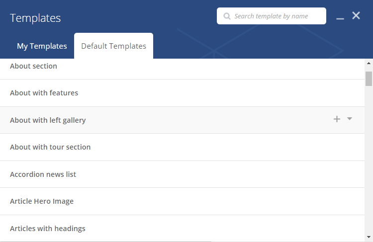 Choosing a Visual Composer template through the page builder interface