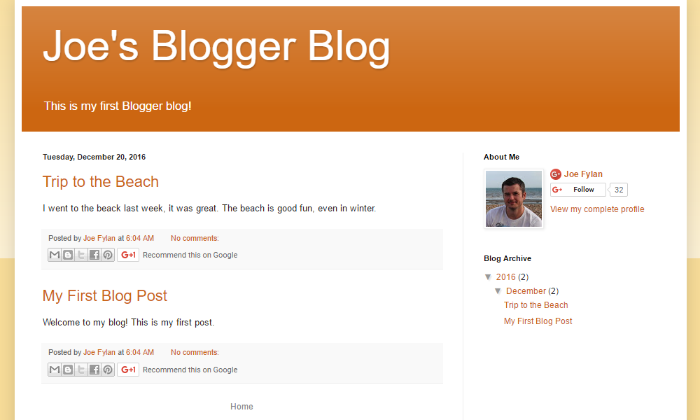 Default Blogger homepage