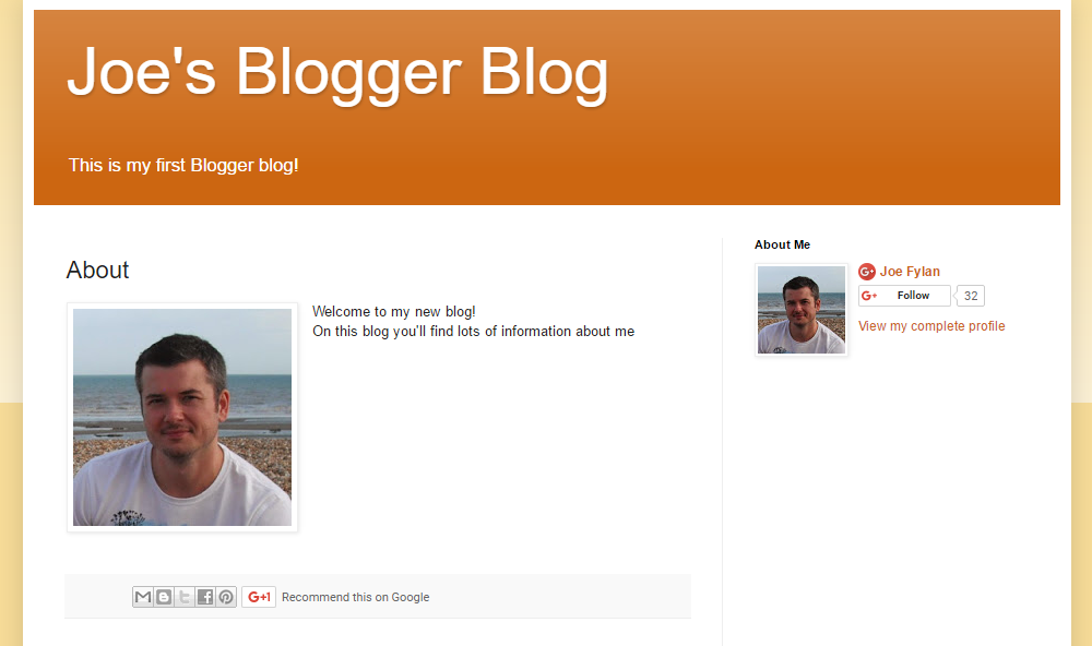 Published Blogger website page