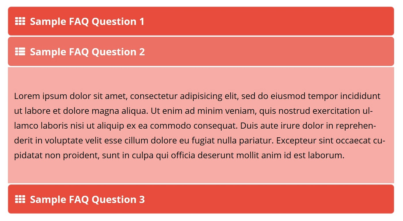 A screenshot demonstrating an FAQPlus accordion FAQ