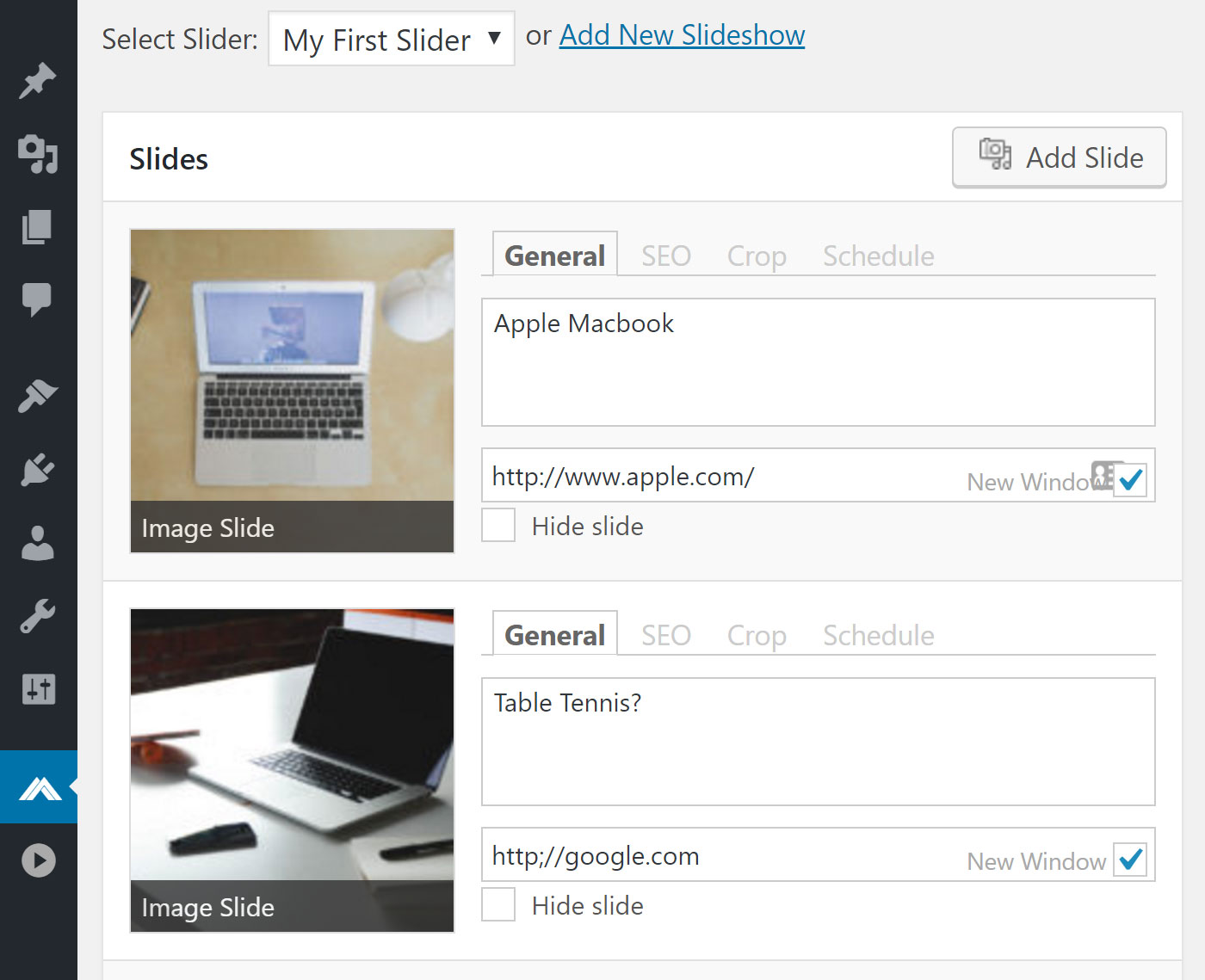 Add slide. Meta Slider. Apple like product Overview one Slide.