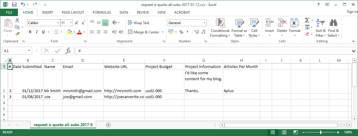 Export form submissions into Excel