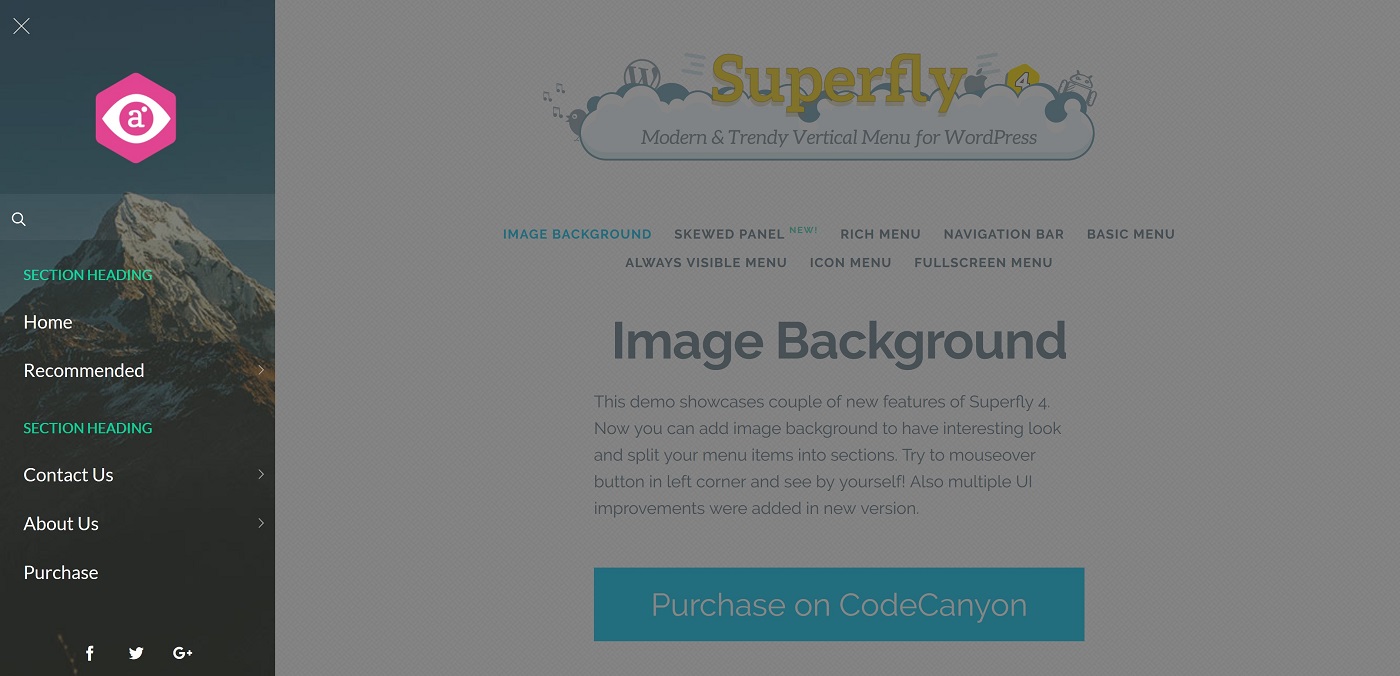 A screenshot of a left-aligned Superfly menu