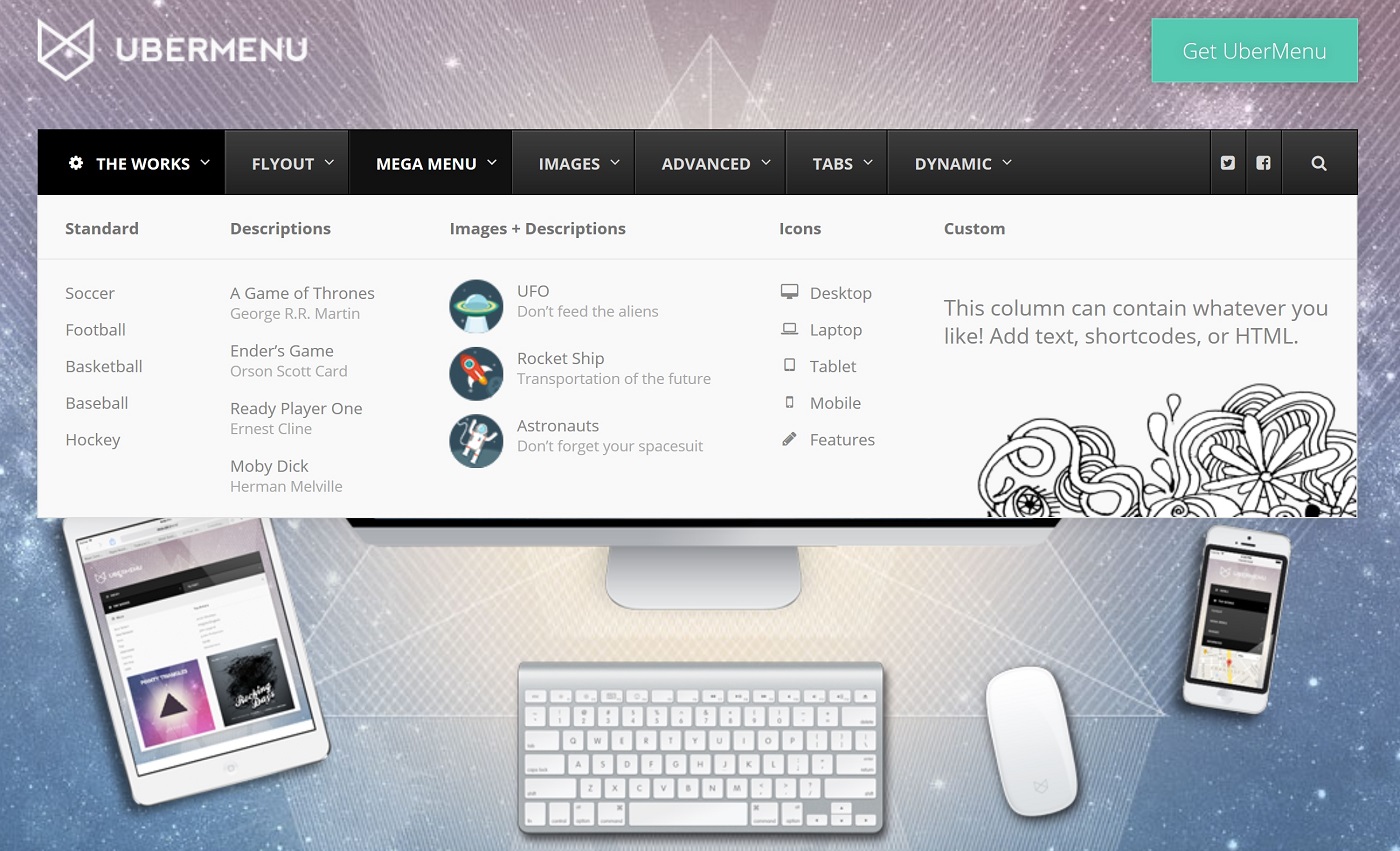 A screenshot of an UberMenu mega menu.
