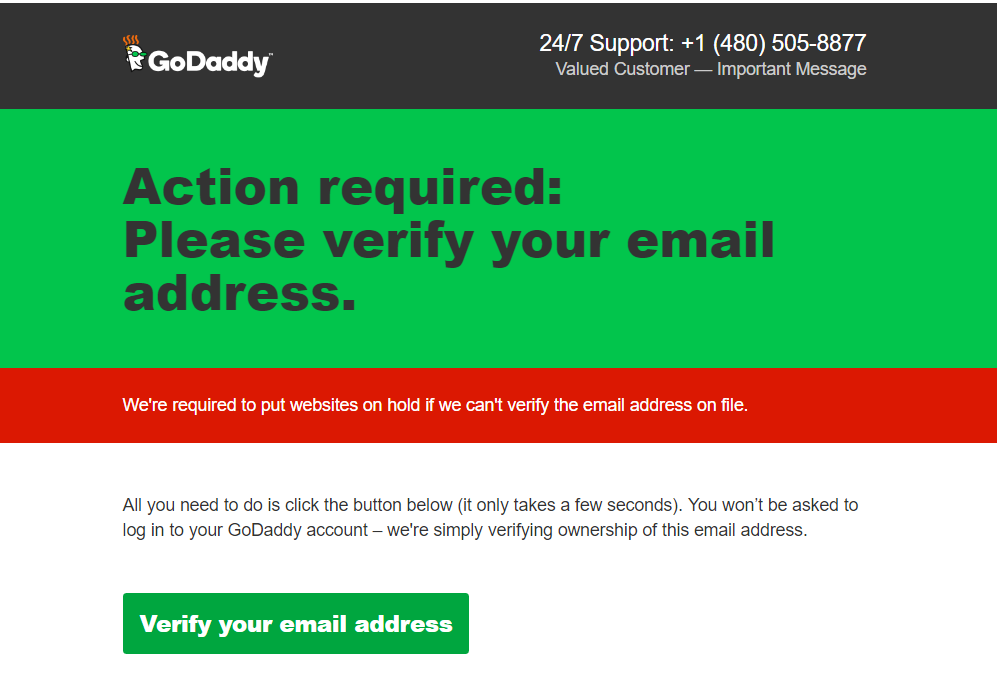 GoDaddy email verification