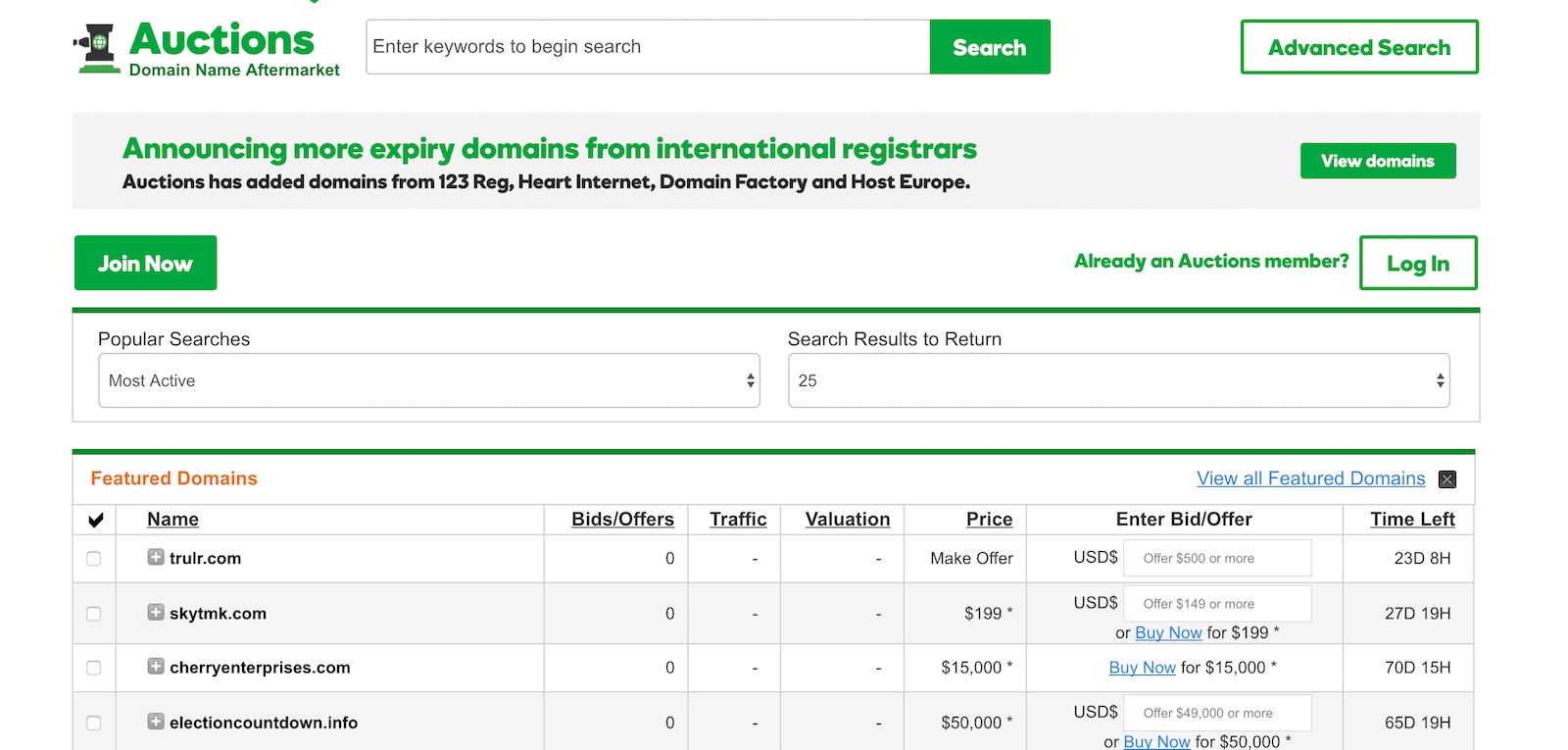 GoDaddy domain auctions