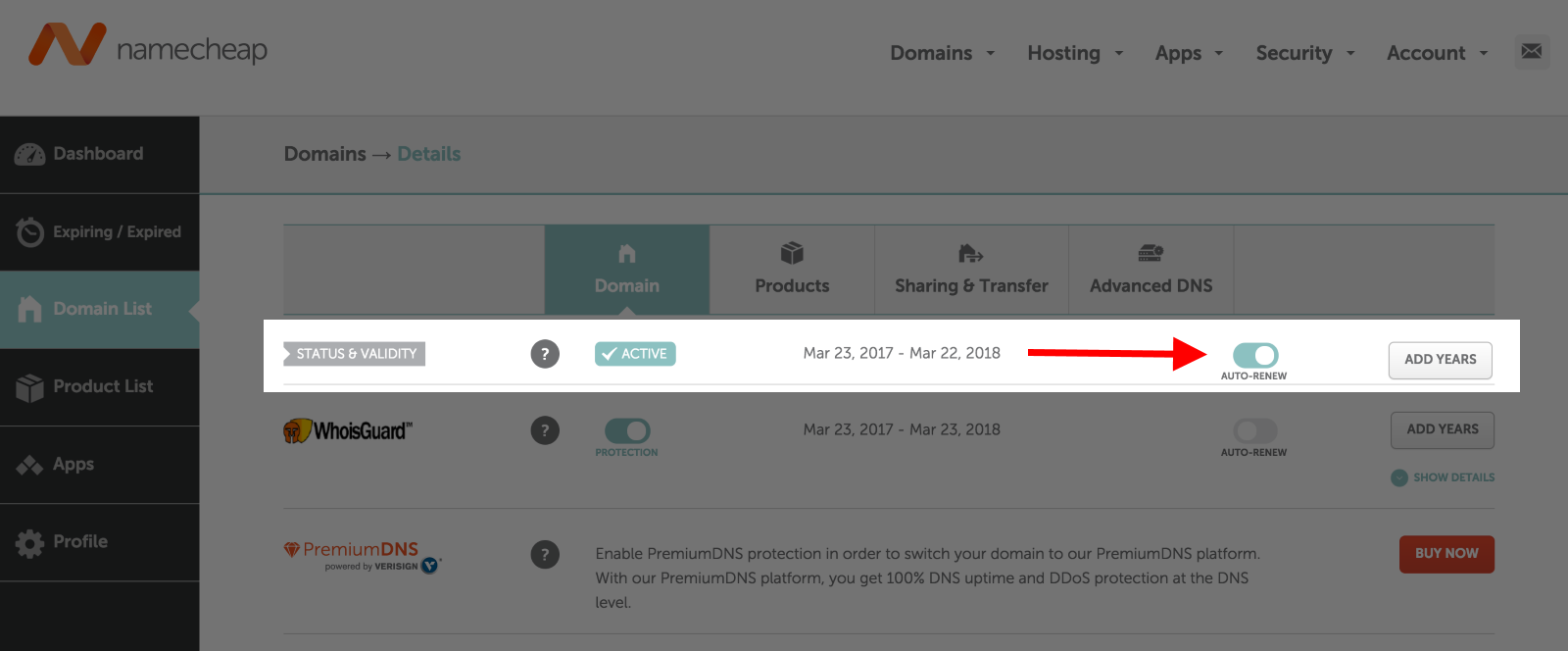 Renovación automática de Namecheap