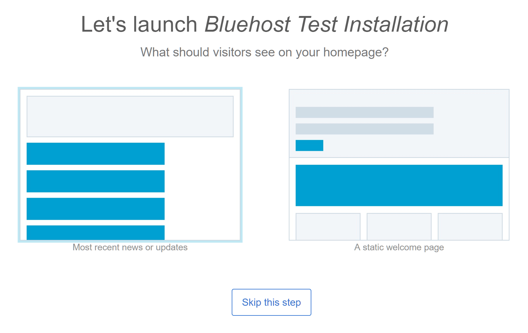 Bluehost WordPress Homepage Setup
