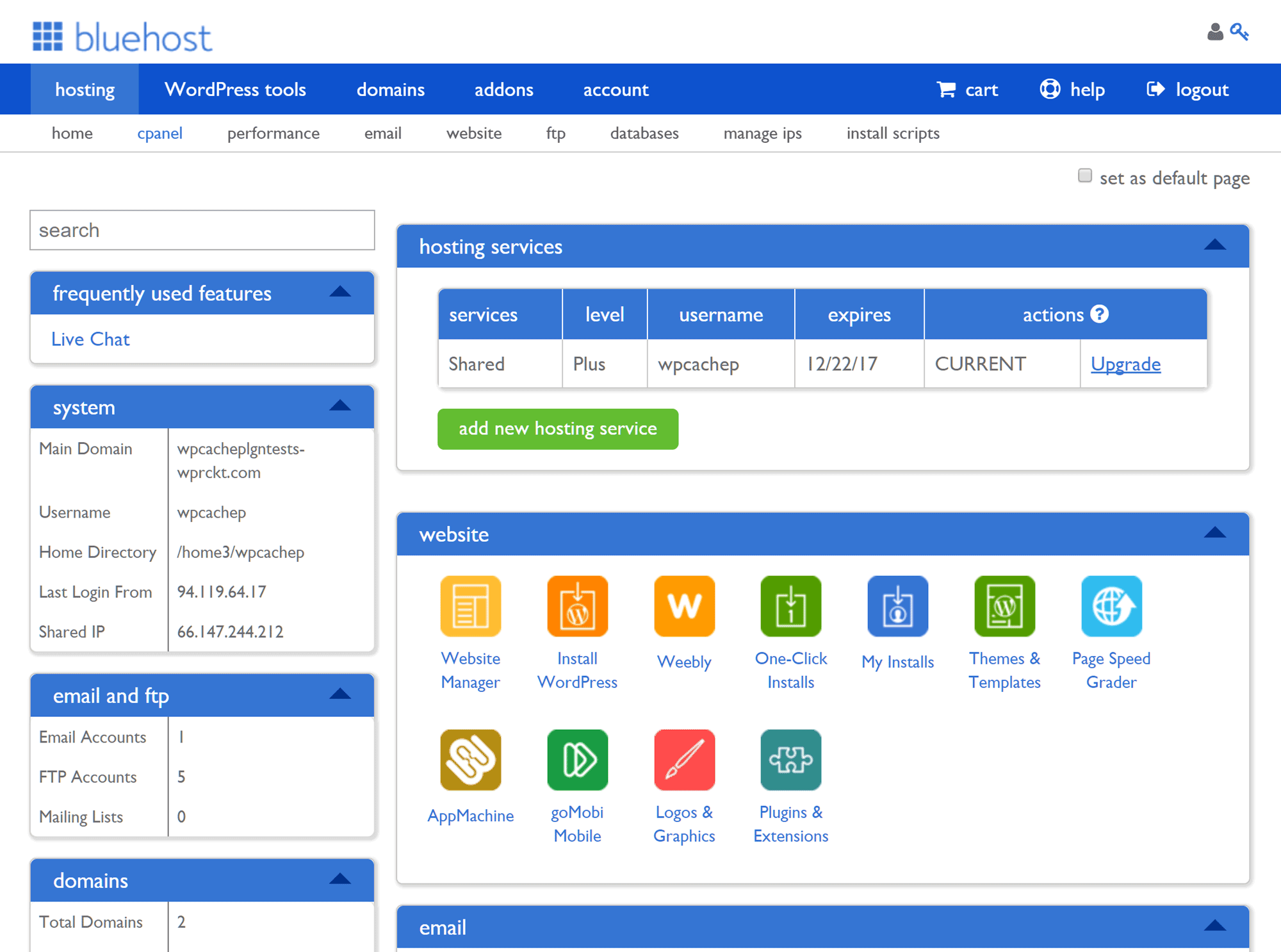 Bluehost Redesigned cPanel