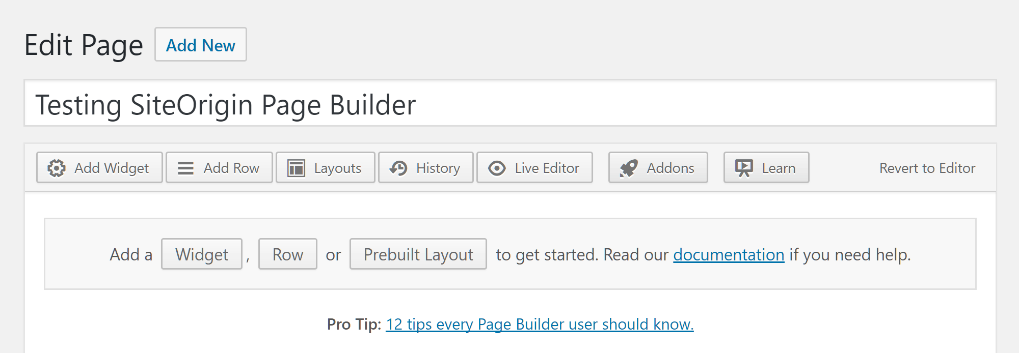 SiteOrigin Page Builder Getting Started Options