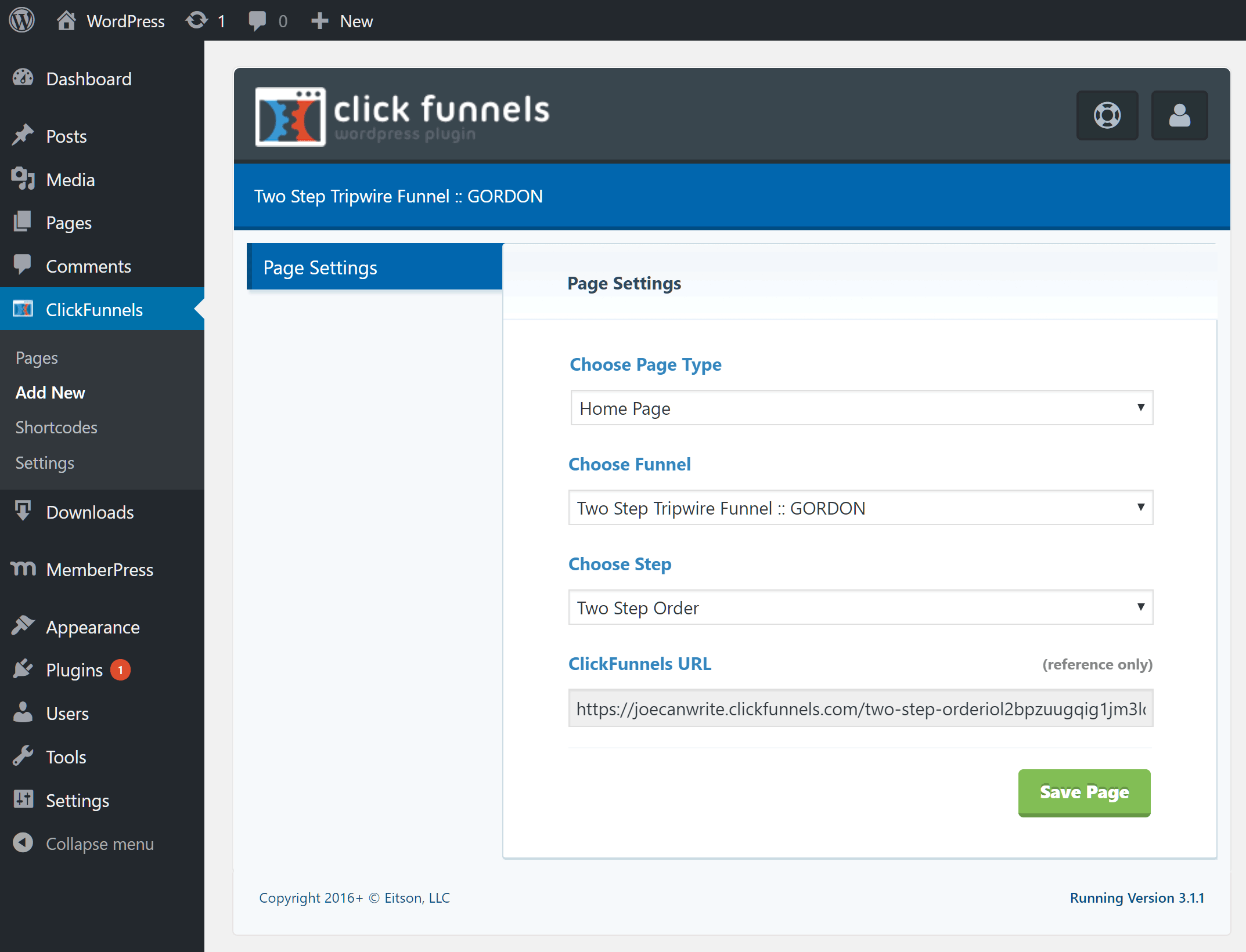 The ClickFunnels WordPress Integration Dashboard