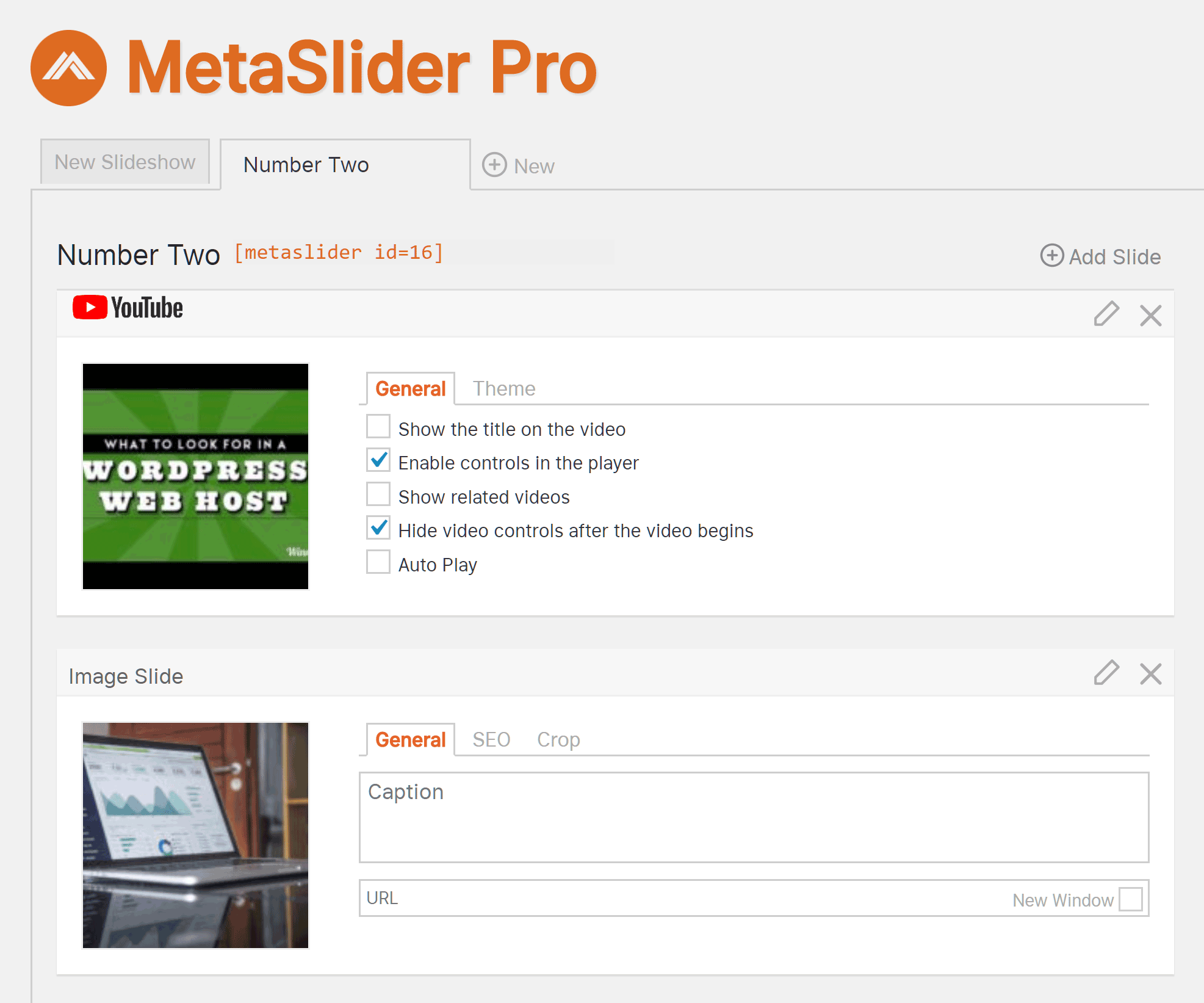 MetaSlider YouTube SlideShow Settings