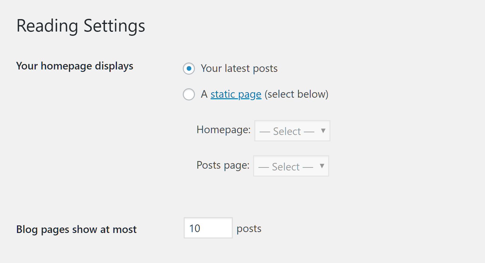 Setting for how visitors will read your blog