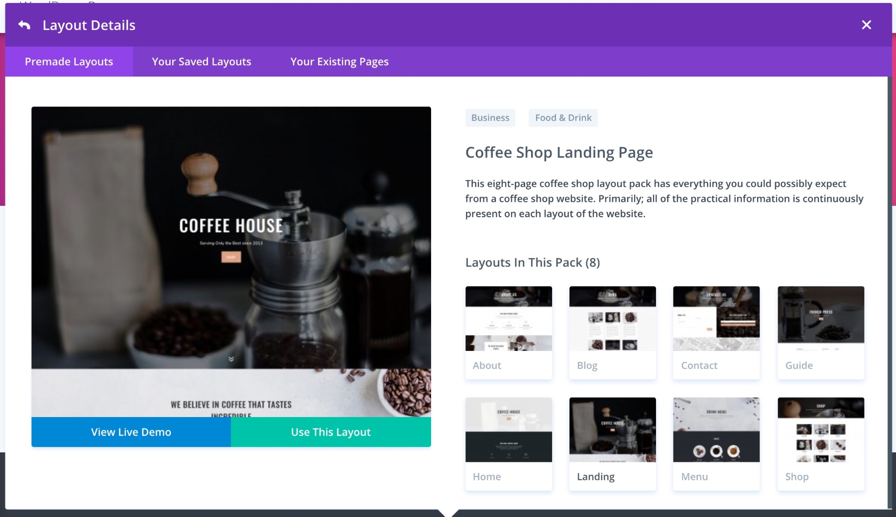 divi coffee house layouts